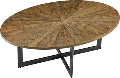 Solid Wood Oval Coffee Table with Cross Metal Legs, 47.9" Industrail Bar Cocktail Table for Living Room Kitchen Office Sofa Table Bristro Table for Cafe/Bar Rustic Brown 1831