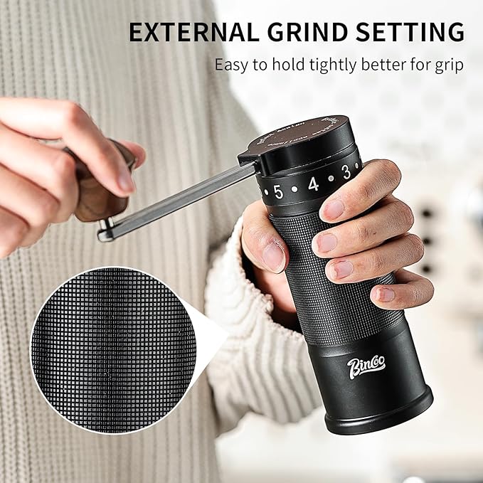 Bincoo Foldable Manual Coffee Grinder with External Adjustable Setting,Coffee Bean Grinder with Portable Storage Bag,Stainless Steel Burr Grinder Suitable for Home, Office and Travel for Use (Black)