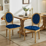 Load image into Gallery viewer, French Country Dining Chairs Set of 2, Vintage Wooden Dining Chairs with Fabric Upholstered Tufted Seat,Solid Wood Legs&amp;Frame, Farmhouse Kitchen&amp;Living Room Chairs(Blue,2 Pcs)