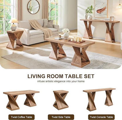 OKD Modern Coffee Table, 48" Twisted Center Table with Wood Thickened Pedestal, Rectangular Rustic Living Room Table, Farmhouse Storage Low Cocktail Tea Table, Light Tree Knot