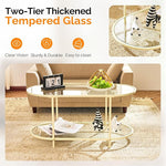 Load image into Gallery viewer, VINGLI 38" Glass Coffee Table, Oval Coffee Tables for Living Room, Small Coffe Table with 2-Tier Storage, Modern Center Table for Home Decor, Office, Small Space, Beige
