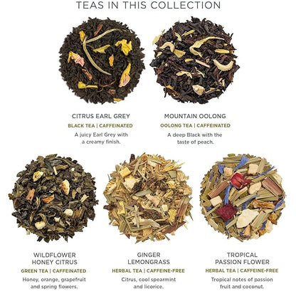 Tea Forte Demoiselle Petite Presentation Box Tea Gift Set Sampler, 10 Count, 2 of Each Variety Individually Wrapped Handcrafted Pyramid Infuser Bags