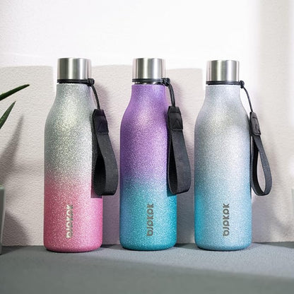 BJPKPK Insulated Water Bottles, 18 oz Stainless Steel Metal Water Bottle with Strap, BPA Free Leak Proof Jugs,Mugs,Flasks, Reusable Thermal Flasks for Sports & Travel,Sparkling Silver Pink