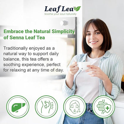 LeafLea 80 Senna Leaf Tea Bags – Natural Herbal Laxative Tea, Supports Gentle Constipation Relief & Healthy Digestion, Caffeine-Free, Sugar-Free, No Gluten, Non-GMO, Vegan, Individually Wrapped