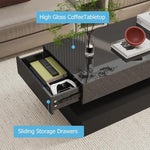 Load image into Gallery viewer, Uspeedy 47.3in Large High Glossy LED Coffee Table with 2 Storage Drawers,Black/White Modern Coffee Tables for Living Room,Living Room Tables,APP LED Lights (Black)