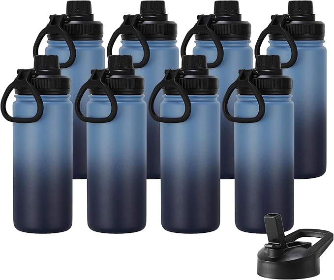 DOMICARE 16 oz Kids Water Bottle for School Stainless Steel Double Wall Vacuum Insulated Water Bottle with Straw lids & Spout Lid, Leakproof BPA Free (Blue/Navy,8)