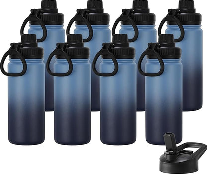 DOMICARE 16 oz Kids Water Bottle for School Stainless Steel Double Wall Vacuum Insulated Water Bottle with Straw lids & Spout Lid, Leakproof BPA Free (Blue/Navy,8)