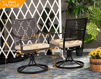 PHI VILLA Patio Swivel Dining Chairs Set of 4, Outdoor Kitchen Garden Metal Chair with Cushions, Patio Furniture Chair with Armrest, Black Frame