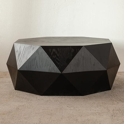 38" Modern Farmhouse Drum Coffee Table, American Retro Style Coffee Table for Office, Dining Room and Living Room, Black