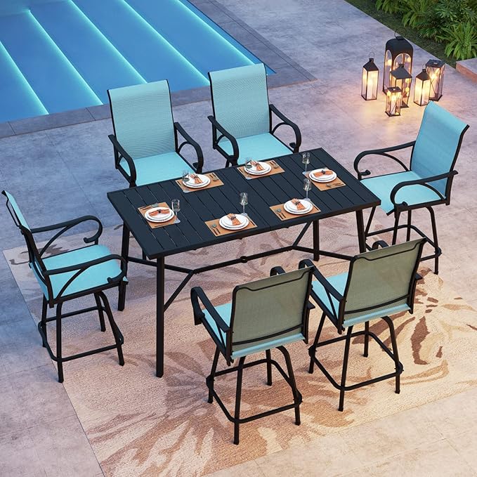 PHI VILLA Outdoor Patio Bar Dining Table for 6, 40" High Top Rectangle Metal Steel Table with 1.97" Umbrella Hole for Garden, Yard and Deck, Black