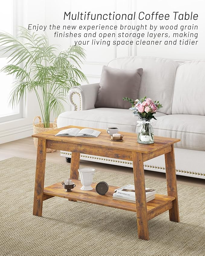 31.5 Inch Coffee Table with 2-Tier Storage – Modern Industrial Farmhouse Coffee Table for Living Room, Compact Durable MDF & Particle Board, Easy Assembly, Black Center Table for Living Room or Office