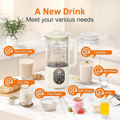 Beyn 60oz Nut Milk Maker Machine with 48-Leaf Titanium Blades，10-in-1 Automatic Plant-Based Milk Maker for Homemade Oat, Soy, Almond, Juice & More，Temp Hold, Delay Start, Boil &Auto Clean