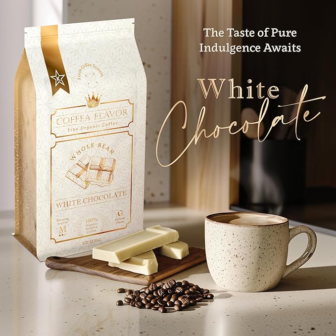 White Chocolate Flavored Whole Bean Coffee – 100% Arabica, Organic, No Artificial Sweeteners, Naturally Flavored, Medium Roast, Single Origin – by Coffea Flavor