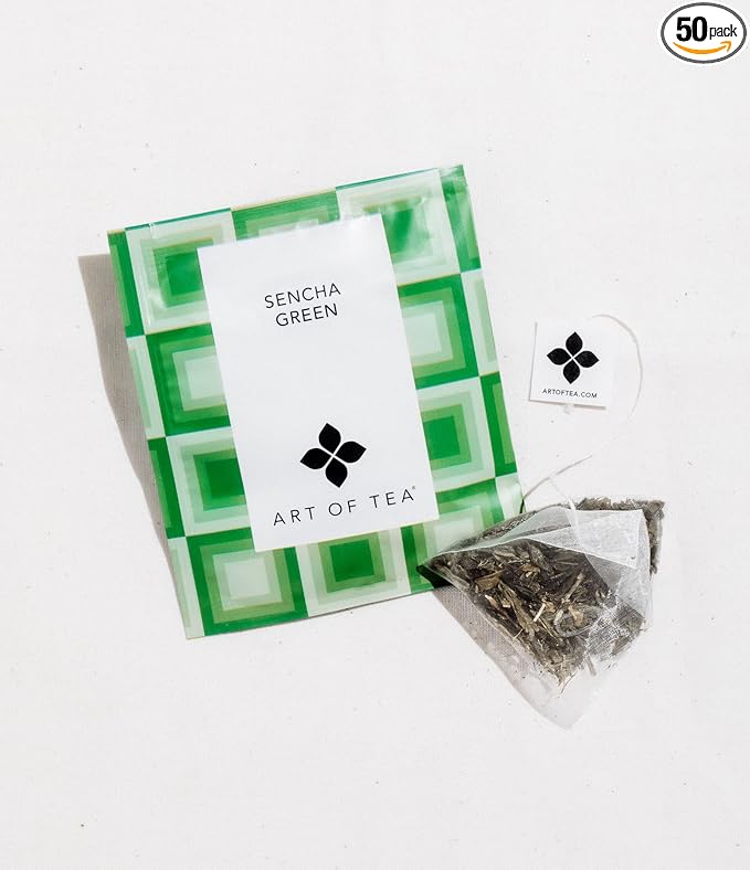 Art of Tea | Organic Sencha Green Tea Bags | 50 Eco Friendly Pyramid Tea Bag Sachets