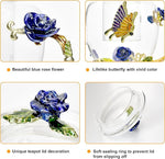 Load image into Gallery viewer, 46oz/1300ml Enamel Glass Teapot With Rose Flower Butterfly And Gold Edge,Blue Rose Teapot With Infuser And Lid For Mom,Women,Mother,Birthday