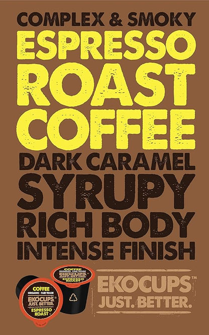 EKOCUPS Organic Espresso Roast Coffee Pods, Extra 30% More Coffee Per Cup, Artisan Fair Trade Dark Roast, Espresso Coffee for Keurig K Cup Machines, Recyclable Pods, 40 Count