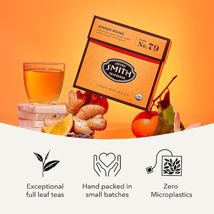 Steven Smith Teamaker Ginger Rising No. 79, Organic Ginger, Lemon, Herbal Tea Blend, Caffeine-Free, Sugar-Free, Sustainably Grown, Tea Bags, 15 Sachets, 1.48oz each