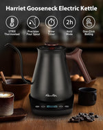 Load image into Gallery viewer, Harriet Gooseneck Electric Kettle - 1200W Fast Heat, 0.8L Stainless Steel, Precision Temp Control &amp; Timer, Wood Handle, Pour Over Coffee and Tea, Black