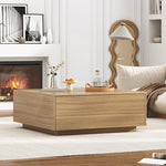 Load image into Gallery viewer, 43” Square Coffee Table with Storage, 43" D x 43" W x 17" H Modern Large Square Center Table with 2 Drawers, Wood Coffee Table for Living Room, Light Brown,Bedroom,Light Brown