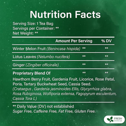 FreshDrinkUS, Oil-Reducing Herbal Tea – 40 Tea Bags | Blend of Winter Melon, Lotus Leaf, Ginger, Hawthorn, Gardenia Fruit, Rose, Cassia Seed & More | Naturally Caffeine-Free | Delicious Hot or Iced