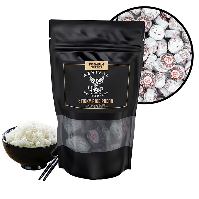 Revival Tea Company Sticky Rice Pu-erh Tea - Puer Tea Cakes Scented with Herb Nuo Mi Xiang - 15 Tuo Cha Cakes