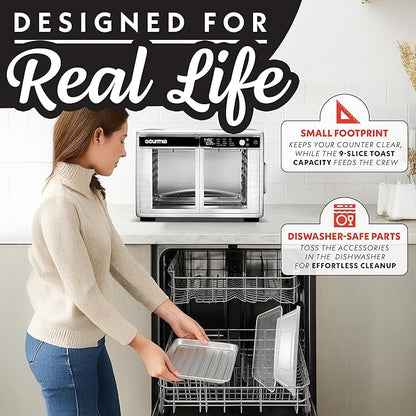 Gourmia French Door Digital Air Fryer Oven - XL 37QT Capacity, 12 Presets, FryForce 360° Tech, Dehydrate, Proof, Slow Cook, Fits 13” Pizza, 1700W, Stainless Steel