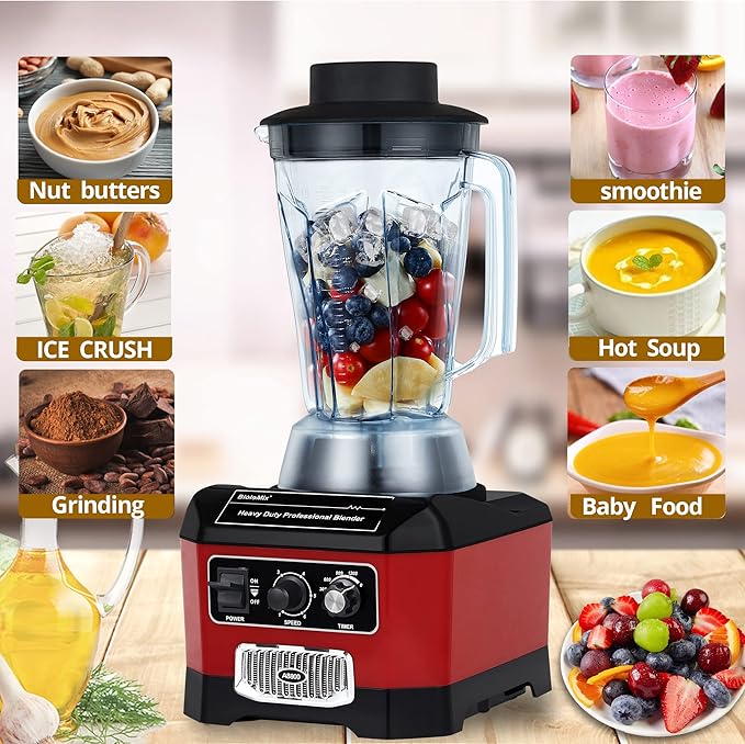 BioloMix Heavy Duty Commercial Blender, 2200W 60Oz Professional Kitchen Blender Smoothies, Shakes, Ice and Frozen Fruit, Optional Dry Grains Container