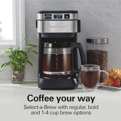 Hamilton Beach Programmable Drip Coffee Maker, 12 Cups, Front Access Easy Fill, Pause & Serve, 3 Brewing Options, Black (46310)