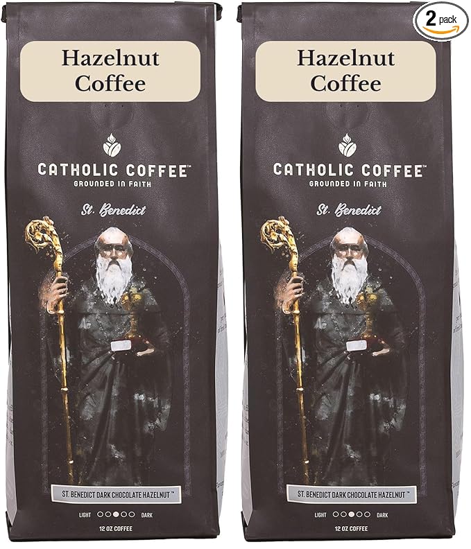 Catholic Coffee St. Benedict | Chocolate Hazelnut Flavored Medium Roast Ground Coffee | 12oz Bag – Catholic Gift Inspired by Monastic Tradition (Pack of 2)
