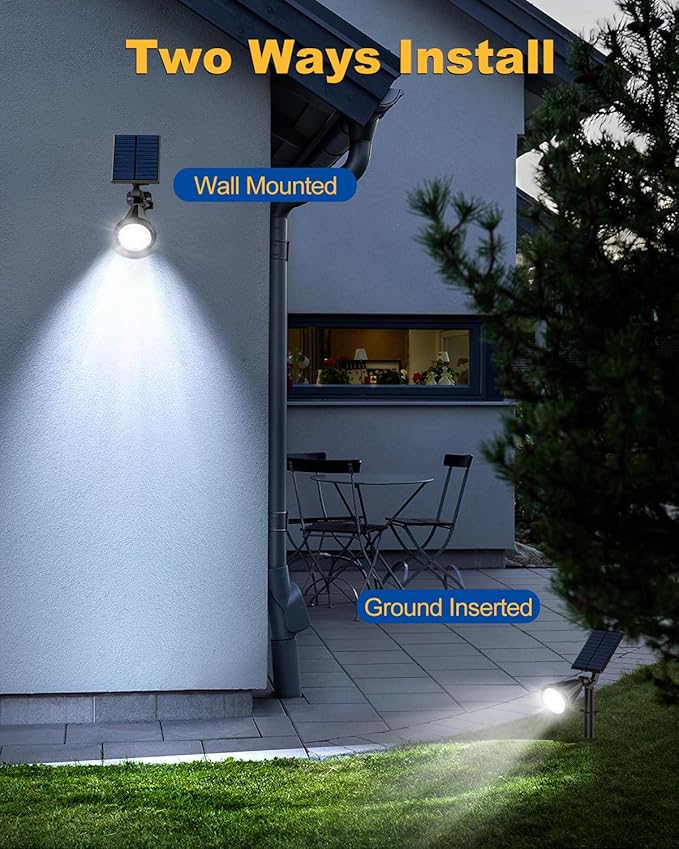 Solar Spot Lights Outdoor, 14 LED Outdoor Solar Lights for Yard, 4 Mode Solar Spotlights with Auto On/Off, 2-in-1 Waterproof Solar Landscape Lights for Flood, Wall, Yard (Cool White, 6 Pack)