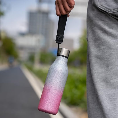 BJPKPK Insulated Water Bottles, 18 oz Stainless Steel Metal Water Bottle with Strap, BPA Free Leak Proof Jugs,Mugs,Flasks, Reusable Thermal Flasks for Sports & Travel,Sparkling Purple Green