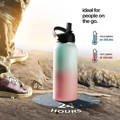 Stainless Steel Insulated Water Bottle and Travel Mug for Hot and Cold Beverages, Wide Mouth, Double Wall Insulated Hydration Sports Water Bottle for Hiking, Biking, Outdoor, 40 OZ BPA Free