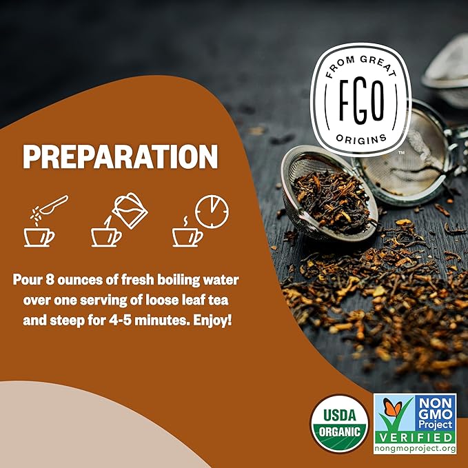 FGO Organic Chai Tea, 4 Ounce Loose Leaf, Resealable Bag, Packaging May Vary (Pack of 1)