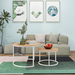 Load image into Gallery viewer, Round Coffee Table Set of 2 End Table for Living Room,Stacking Side Tables,Sturdy&amp; Easy Assembly,Wood Look Accent Furniture with Metal Frame,Industrial/Modern Coffee Table White+Teak OAKDK