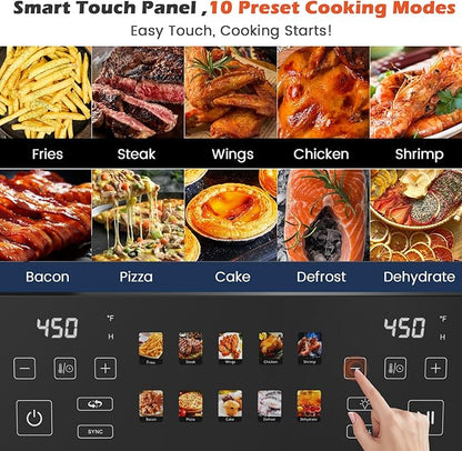 10QT Dual Basket Air Fryer, 12-in-1 Digital Air Fryer Oven with Visible Windows, 5QT x 2 Drawers, One-Touch LED Panel, Sync Finish, Dehydrate, Defrost, Roast, Bake, Reheat, Nonstick & Dishwasher Safe