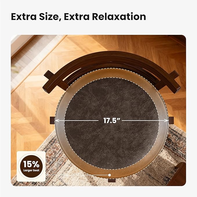 PHI VILLA 30 inch Bar Height Stools Set of 4, Swivel Bar Stools Faux Leather Barstool with Back, Wooden Bar Height Chairs, Dark Brown Kitchen Stools