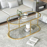 Load image into Gallery viewer, Coffee Table Gold Glass Coffee Table for Living Room,2 Tiers Oval Center Table with Sturdy Metal Frame,Modern Tempered Glass Accent Table for Bedroom Home Office