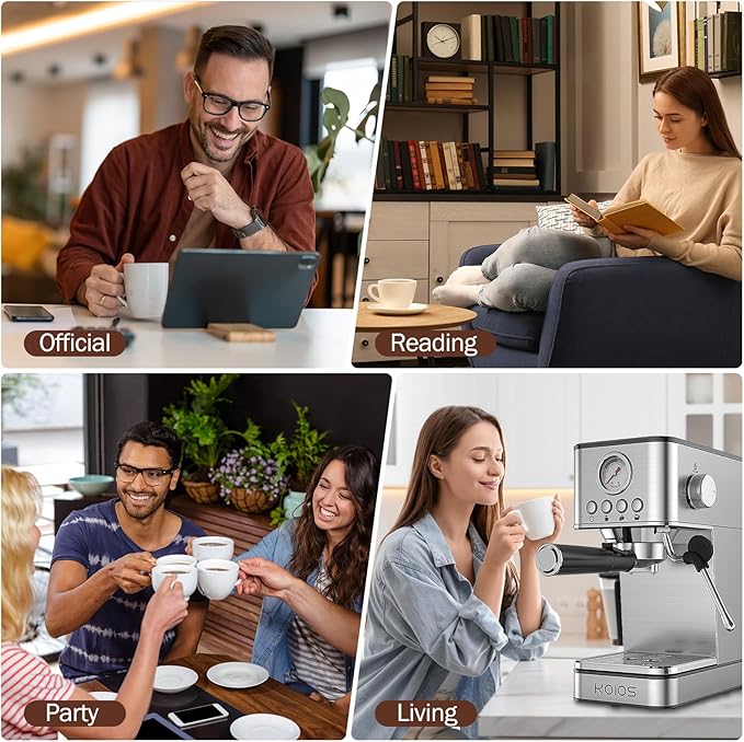 KOIOS Espresso Machines, Upgraded 1200W Espresso Maker with Foaming Steam Wand, 20 Bar Semi-Automatic Steam Espresso Coffee Maker for home, Cappuccino & Latte Machine with 58oz Removable Water Tank