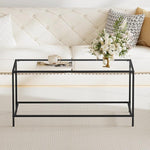Load image into Gallery viewer, Glass Coffee Table, Modern Rectangular Coffee Table for Living Room, Minimalist Center Tea Table with Sturdy Metal Frame for Apartment, Office, Easy Assembly, 39.4 x 19.7 x 17.7 Inches, Black