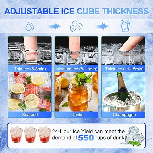 Commercial Ice Maker Machine 350Lbs/24H, 126pcs Ice Cubes Under Counter Ice Machine with Water Line and Filter, Freestanding Ice Maker Machine with 150Lbs Storage ice Bin for Home/Shop/Office/Bar
