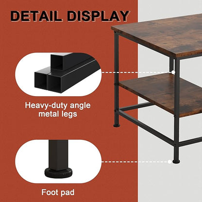 SENIG Brown Rectangle Wood and Metal Coffee Table with Storage Shelf for Small Living Rooms with Shelf