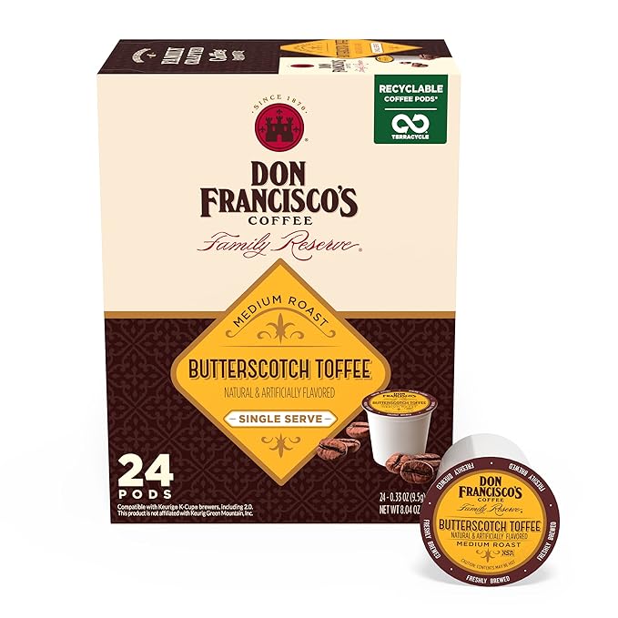 Don Francisco's Butterscotch Toffee Flavored Coffee - 24 K-Cup Compatible Single-Serve Pods - 100% Arabica - Compatible with Keurig Brewers