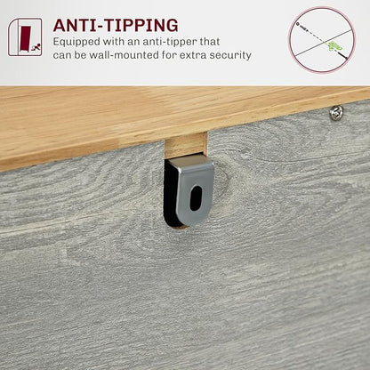 HOMCOM Sideboard with Solid Wood Countertop, Modern Kitchen Storage Cabinet, Coffee Bar Cabinet with 3 Drawers, Doors and Adjustable Shelf, Distressed Light Gray