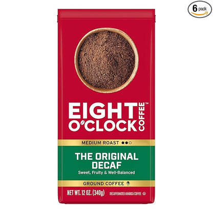 Eight O'Clock Coffee The Original Decaf Ground Coffee, Medium Roast, 12 Ounce (Pack of 6) - Sweet, Fruity, Well Balanced