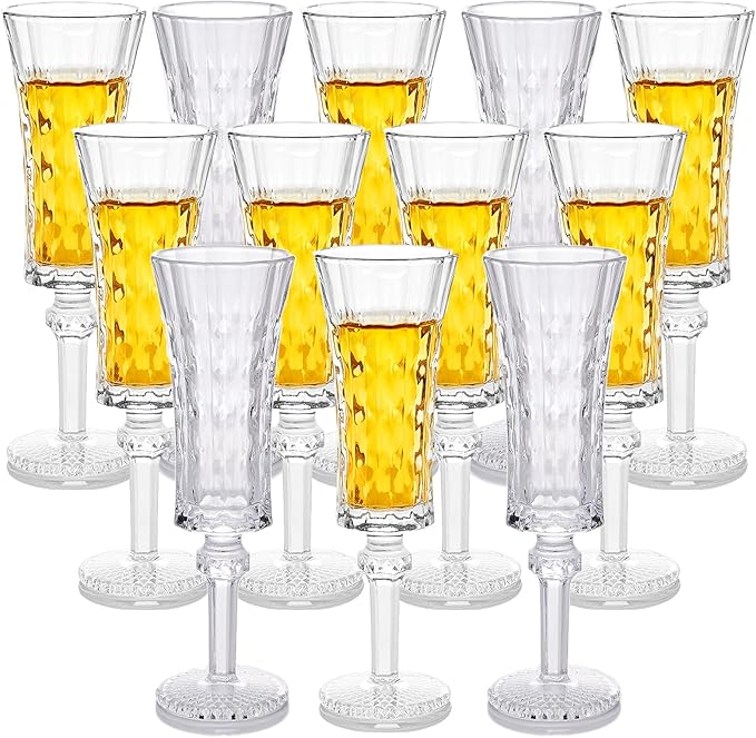 Cordial Glasses with Stem, Crystal Fancy Shot Glasses - Set of 12 | Limoncello Glasses | Sherry | Liqueur 1.5 oz / 45 ml