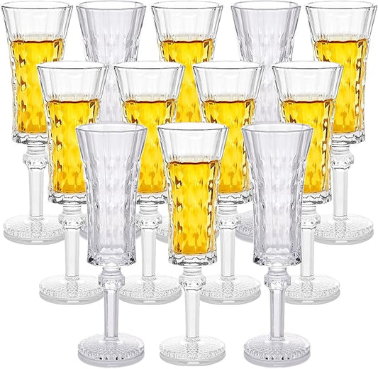 Cordial Glasses with Stem, Crystal Fancy Shot Glasses - Set of 12 | Limoncello Glasses | Sherry | Liqueur 1.5 oz / 45 ml