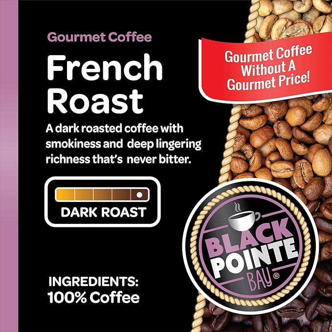 Black Pointe Bay Coffee French Roast, Dark Roast, 80 Count, Single Serve Coffee Pods for Keurig K-Cup Brewers