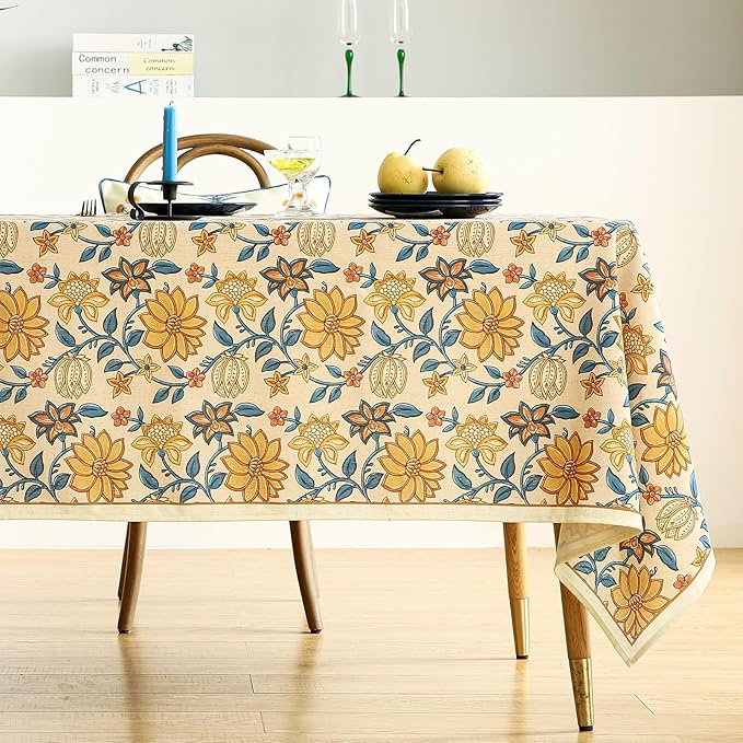 Designer Bohemian Floral Long Rectangle Table Cloth,Linen Colorful Tablecloth,Wrinkle Resistant Decor Tablecloths for Dining Thanksgiving Kitchen Party Christmas,63"*94"-Estevan B