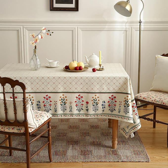 Designer Vintage Linen Floral Square Tablecloth,Fall Colorful Modern Table Cloth,Wrinkle Resistant Decor Tablecloths for Dining Thanksgiving Kitchen Christmas,67"*67"-Bertina E