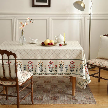Designer Vintage Linen Floral Long Rectangle Tablecloth,Fall Colorful Modern Table Cloth,Anti-Wrinkle Decor Tablecloths for Dining Thanksgiving Kitchen Christmas,63"*94"-Bertina E